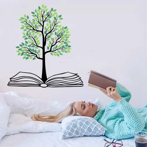 Vista 3 de SUPERDANT Bool - Adhesivo decorativo para pared con diseño de árbol de lectura de árbol verde, papel tapiz decorativo para biblioteca, guardería
