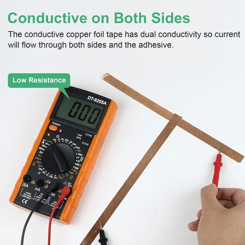 Vista 6 de BOMEI PACK Cinta de lámina de cobre, 1 paquete de 1 pulgada x 66 pies con adhesivo conductor para guitarra y manualidades, soldadura, vitrales