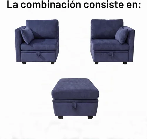 Vista 8 de Sofá con Otomano en Forma de L Pequeño con Asientos Almacenables de 57" Sofá Seccional Modular con Brazos y Respaldo Reclinables Sofá Convertible
