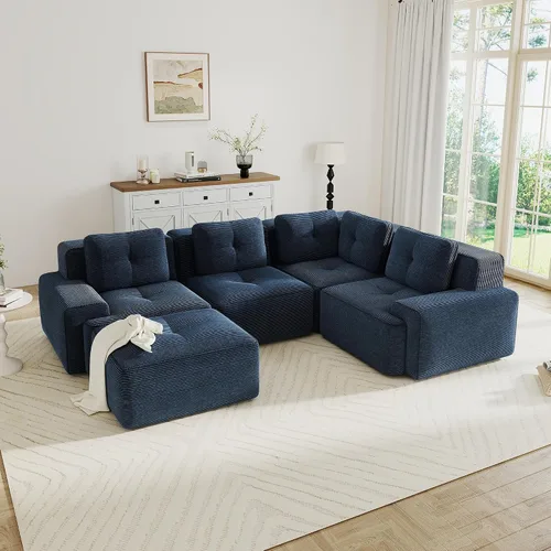 Vista 34 de Sofás modulares sin hueso de 152.8 pulgadas para sala de estar, sofá modular con diván en forma de L, cómodo asiento profundo tapizado de tela