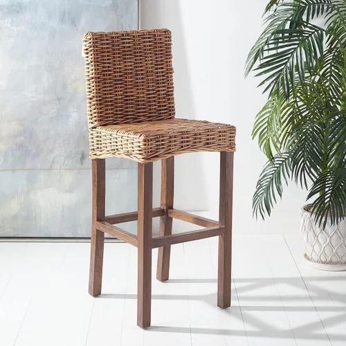 Vista 2 de SAFAVIEH Furniture - Taburete de bar Tobie Rattan - Altura del asiento de 29.53 pulgadas - Marrón miel lavado - Madera de mango - Diseño de asiento