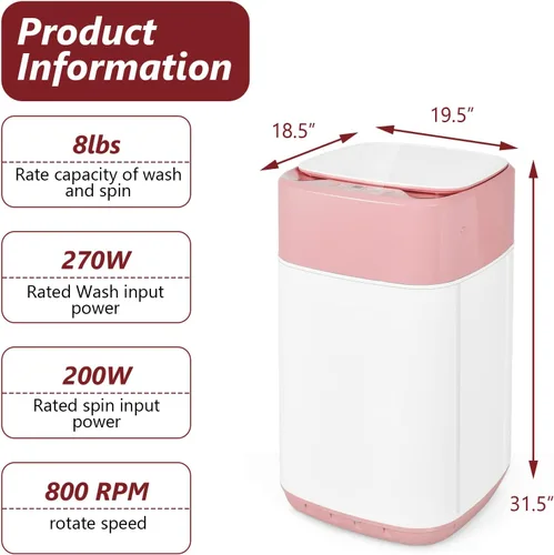 Vista 7 de Giantex Lavadora portátil, lavadora completamente automática y giratoria Combo de 8 libras, 1.0 pies cúbicos 6 programas 6 niveles de agua bomba