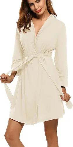 Vista 9 de HOTOUCH - Bata ligera de punto corta para mujer, bata de baño suave con bolsillos, ropa de dormir para damas