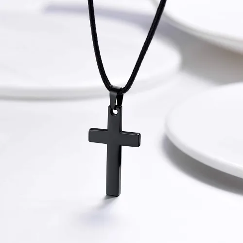 Vista 2 de Stainless Steel Pendant Necklace for Men Women Cool Punk Shark Teeth Necklace Cross Necklace Star of David Necklace Black Leather Cord Come Gift Box