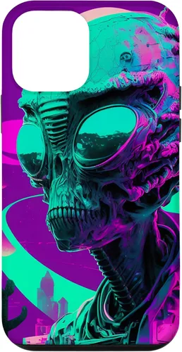 Vista 12 de iPhone 12 Pro Max Cool Retro Alien Sunset Tropical Trippy Vaporwave Sky Art Case