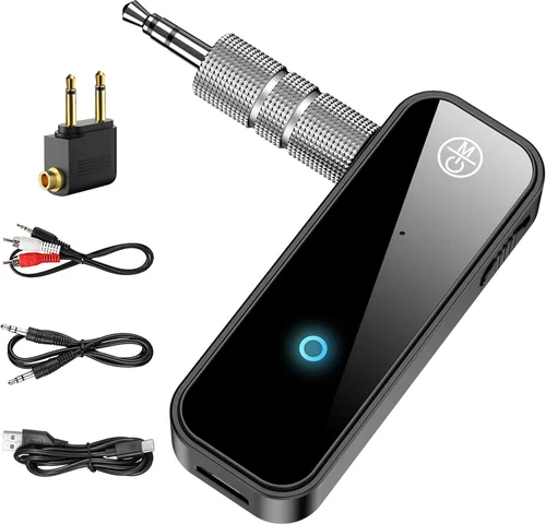 Vista 10 de Adaptador auxiliar auxiliar Bluetooth 5.4 para coche, transmisor receptor Bluetooth 2 en 1, conector de 0.138 in, adaptador de audio inalámbrico