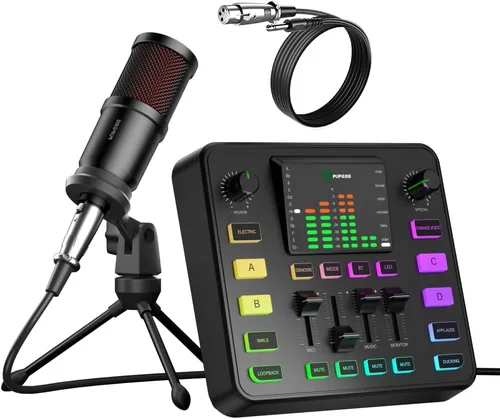 Vista 8 de PUPGSIS - Mezclador de audio para juegos, interfaz de audio para PC, interfaz de micrófono dinámico TRS de 1/4 pulgadas, tablero de sonido