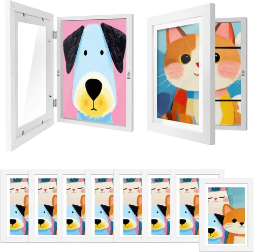Vista 18 de Paquete de 4 marcos de arte para niños de 8.5x11 pulgadas, marcos reversibles cambiables para exhibición de fotos, almacenamiento para proyectos