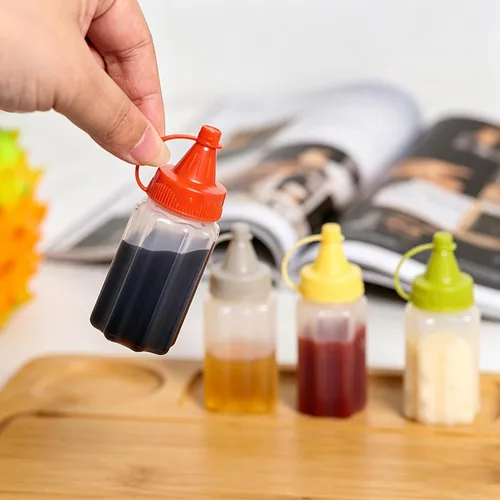 Vista 6 de 8 mini botellas exprimibles de condimentos de 1 onza botella de salsa de salsa de plástico botella de salsa de miel mostaza ensalada salsa Bento Box