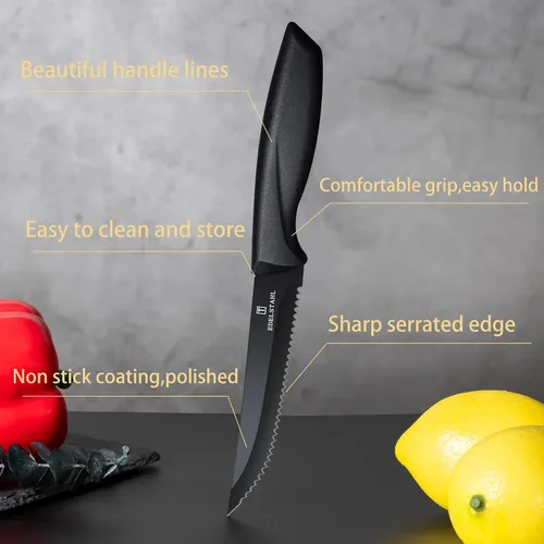 Vista 5 de Juego de 4 cuchillos para bistec, cuchillo premium para bistec, juego de cuchillos para bistec de acero inoxidable, cuchillo para bistec dentado