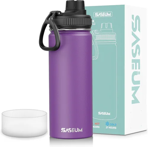 Vista 31 de SASEUM Botella de agua de acero inoxidable de 12 onzas, botella aislada sin BPA con tapa de boquilla a prueba de fugas, botella de metal de boca
