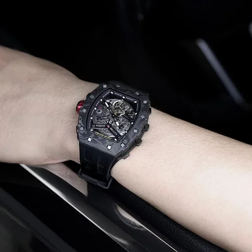 Vista 6 de TSAR BOMBA Relojes automáticos mecánicos, japoneses con correa de reloj de silicona de 0.866in, reloj de pulsera de lujo Tonneau impermeable 5ATM