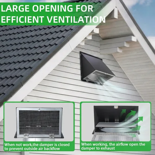 Vista 3 de Cubierta de ventilación de secadora de 3 pulgadas para exterior, ventilación de pared con capucha con rejilla y amortiguador, cubierta