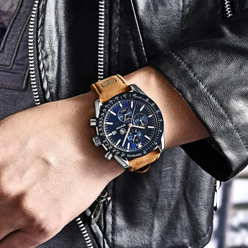 Vista 3 de BY BENYAR Reloj de pulsera para hombre Tienda analógico relojes para hombre negocios trabajo impermeable cronógrafo para hombre moda minimalista