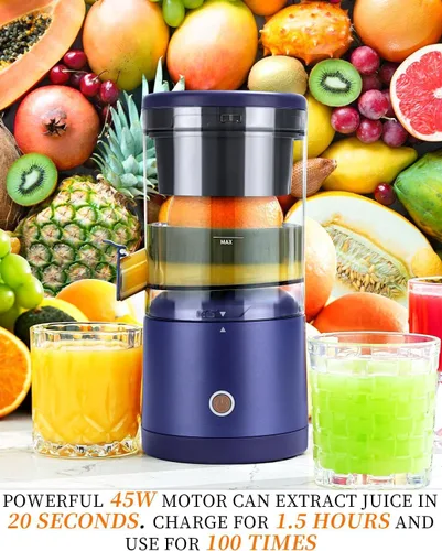 Vista 3 de SUNHAIXIA Exprimidor eléctrico recargable - Exprimidor de cítricos con tipo c recargable para jugo de naranja, limón y pomelo. (azul-45 vatios)