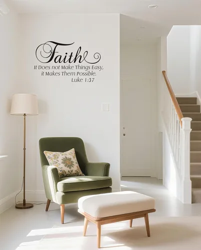 Vista 2 de Calcomanías de pared cristianas de Lucas 1:37, Faith It Does Not Make Things Easy It Makes Them Possible Bible Versículo Pegatinas de pared, citas