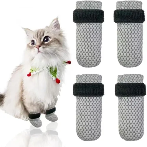 Vista 7 de 4 guantes para gatos para evitar arañazos, zapatos de malla transpirable para gatos, guantes ajustables antiarañazos, adecuados para gatos al Negro