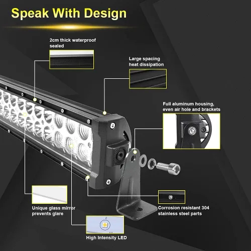 Vista 3 de Willpower Barras de luz LED curvadas de 22 pulgadas, 120 W, combo de inundación puntal, barra LED delgada con arnés de cableado, luces LED