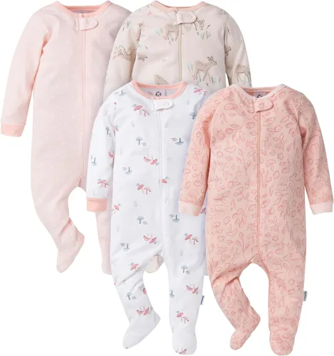Vista 12 de Gerber Baby-Girls Sleep N' Play - Paquete de 4 Mamelucos para Niñas Bebés Animales verde
