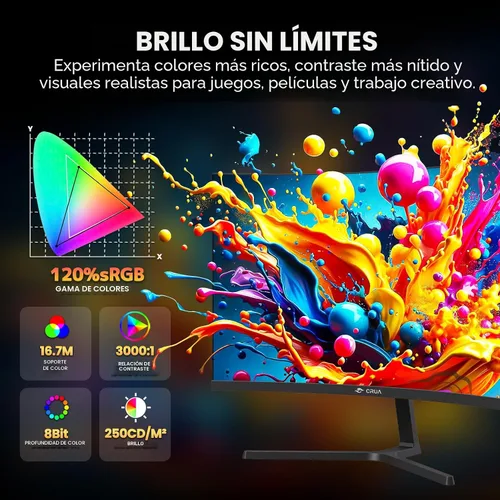 Vista 3 de CRUA - Monitor de juegos curvo de 24", 240Hz, FHD 1920 x 1080P, compatible con 120% sRGB, AMD FreeSync, bajo desenfoque de movimiento, compatible