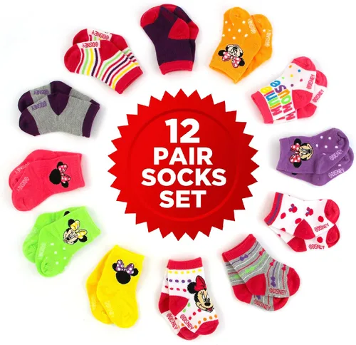 Vista 5 de Disney Juego de 12 pares de calcetines de Minnie Mouse para niñas pequeñas, multicolor, edades de 0 a 24 meses