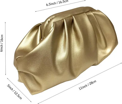 Vista 3 de expouch Bolso de noche con diseño fruncido para mujer, con cadena dorada, bolso de hombro
