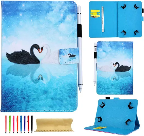 Vista 26 de Funda universal para tablet de 6.5 a 7.5 pulgadas, de piel sintética, funda protectora con ranuras para tarjetas y soporte para lápiz capacitivo