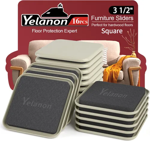 Vista 10 de Yelanon Deslizadores de Muebles, 8 piezas - Deslizadores de Muebles Cuadrados Beige de 4 3/4" para Alfombra, Deslizadores Movibles de Muebles
