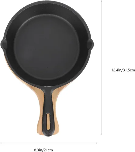 Vista 2 de Thick Cast Iron Nonstick Steak Frying Pan with Wooden Board Even Heat Distribution Wear-resistant Surface Versatile Omelette and Egg Pan for Home