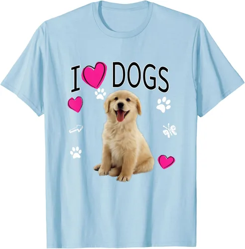Vista 104 de Camiseta I Love Dogs - Camiseta Golden Labrador retriever, Azul Negro