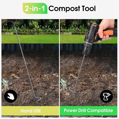 Vista 3 de Herramienta Aireadora de Compost, Girador de Compost en Espiral Resistente con Mango Ergonómico, Herramienta de Aireación Manual de Suelo