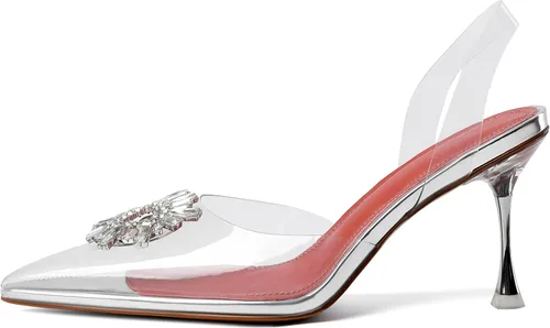 Vista 2 de AUMOTED Women Slingback Clear Heeled Sandals Pointed Toe Metallic Stiletto High Heel Pumps Fashion Wedding Dress Shoes 3.5 Inch
