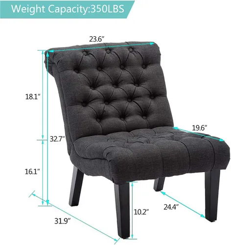 Vista 2 de Alunaune Silla de sala de estar, silla decorativa moderna, tapizada sin brazos, silla de dormitorio, sofá y respaldo de tela, sillón reclinable