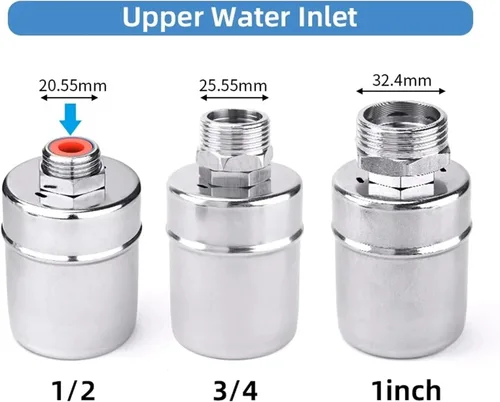 Vista 3 de Float Valve Automatic Water Level Control 1/2" 3/4" 1Inch 304 Stainless Steel Floating Installed Inside for Tower Tank(1",Side Water Inlet)