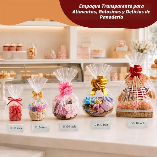 Vista 5 de Wowfit Bolsas de celofán, 10 unidades de 9x20 pulgadas Bolsas de celofán transparentes perfectas para regalos, presentes, botellas de vino
