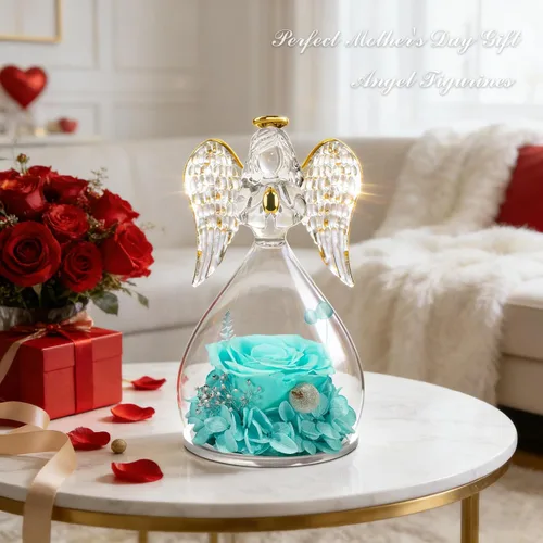Vista 2 de Sunia Regalos para mamá, regalos de cumpleaños para mujeres, rosas reales preservadas en figura de ángel de cristal, flores eternas para la entrega