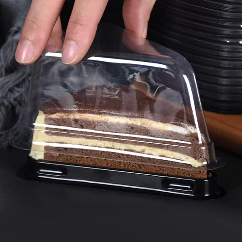 Vista 4 de 100 cajas de plástico para tartas con base negra para llevar, tarta de queso, postre, recipientes para Navidad, panadería, cumpleaños, boda, fiesta