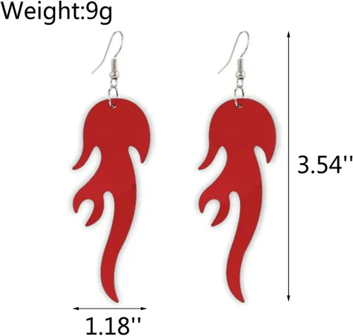 Vista 2 de Aretes colgantes de llama de acrílico multicolor, hiphop, de resina única, aretes colgantes de fuego, ligeros, punk, quemados, gotas para la oreja