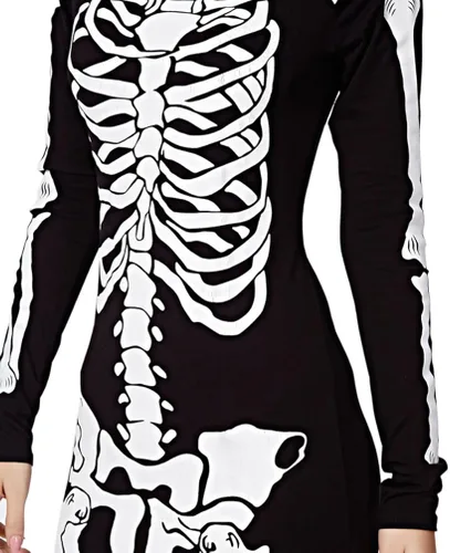 Vista 3 de RieKet - Disfraz de esqueleto para mujer de manga larga elástico y corto para Halloween