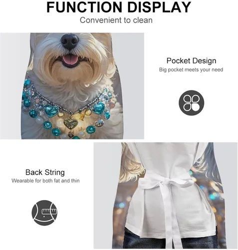 Vista 6 de Delantal personalizado para perro maltés adulto, delantal de cocina para mujer y hombre, delantal ajustable con bolsillo para hornear, hacer