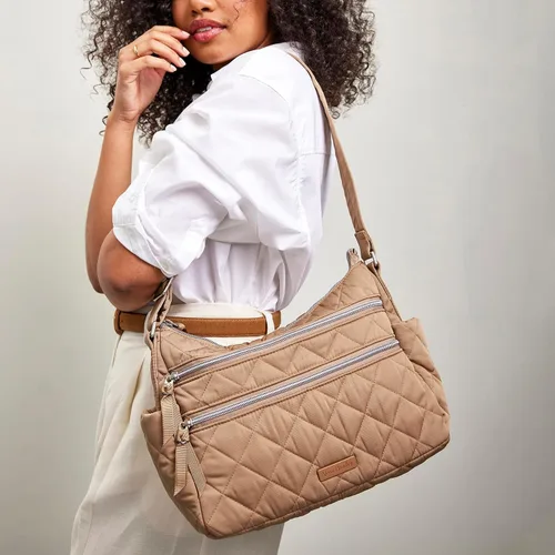 Vista 5 de Bolso tipo cartera de sarga con triple cremallera para mujer