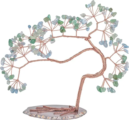 Vista 8 de rockcloud Árbol de dinero de cristal aguamarina con base de ágata, árbol bonsái de Feng Shui de la suerte para decoración de oficina y hogar