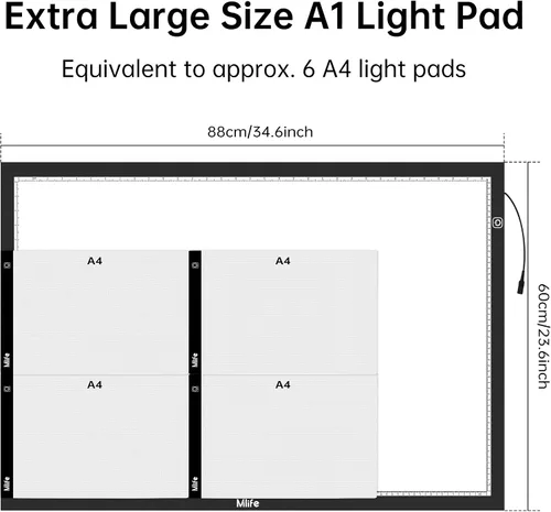 Vista 2 de Mlife Almohadilla de Luz Grande A1 Mejorada para Pintura de Arte de Diamante, Caja de Luz de Dibujo y Copia con Atenuación Continua para Calcar