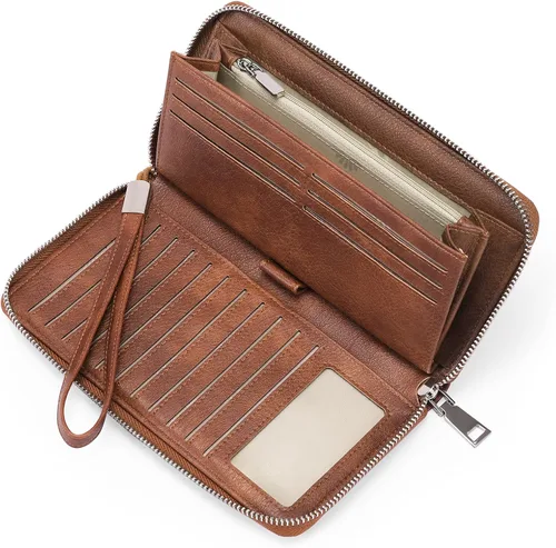 Vista 16 de GOIACII Cartera de piel con bloqueo RFID para mujer, con cremallera alrededor de gran capacidad, cartera larga para tarjetas de crédito, cartera