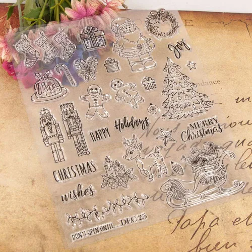 Vista 4 de Kiddale Sellos de silicona transparente con temática navideña, sellos para manualidades de tarjetas/papel, decoración de manualidades, álbum de fotos