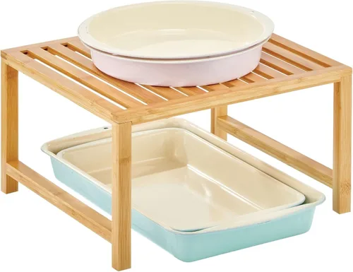 Vista 6 de mDesign Estante de almacenamiento apilable de madera, organizador de alimentos y cocina para gabinetes, estantes de despensa, encimera, gabinete