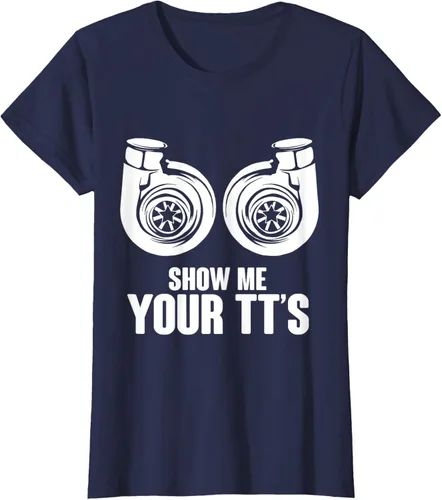 Vista 28 de Funny Show Me Your TT's Twin Turbo Car Racing Camiseta, Negro, S