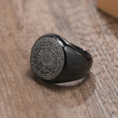 Vista 5 de Hisatan Anillo de sello The Seal of The Seven Archangels para hombre Anillo de acero inoxidable con sello de ángeles para motociclista Joyería