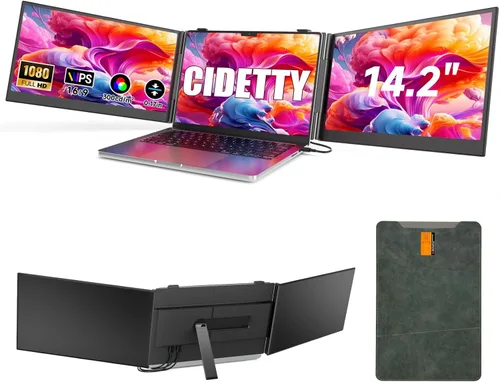 Vista 10 de Extensor de pantalla para portátil de 0.27 pulgadas, ultrafino, monitor portátil dual de 14 pulgadas FHD 1080P IPS, USB-C/HDMI Plug & Play pantalla