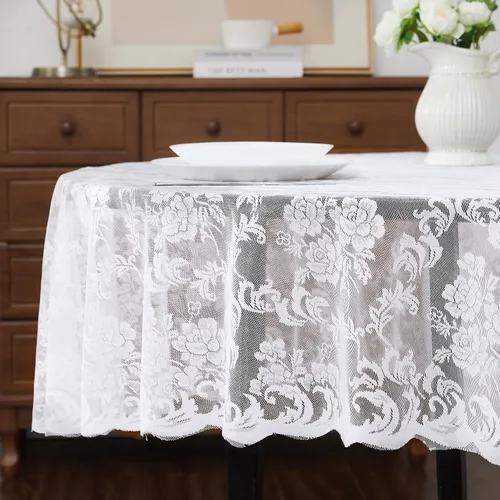 Vista 9 de Warm Home Designs Mantel Redondo Gótico. Cubierta de Mesa Circular Negra de 60 Pulgadas. Elegante Mantel Pequeño de Halloween con Diseño Floral